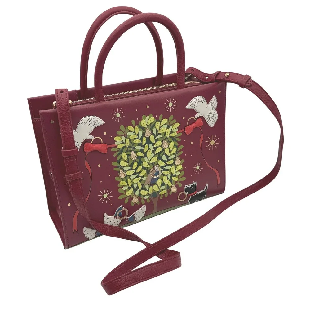 NWOT Radley London Satchel Women Burgundy 12 Days of Christmas Partridge Bag
